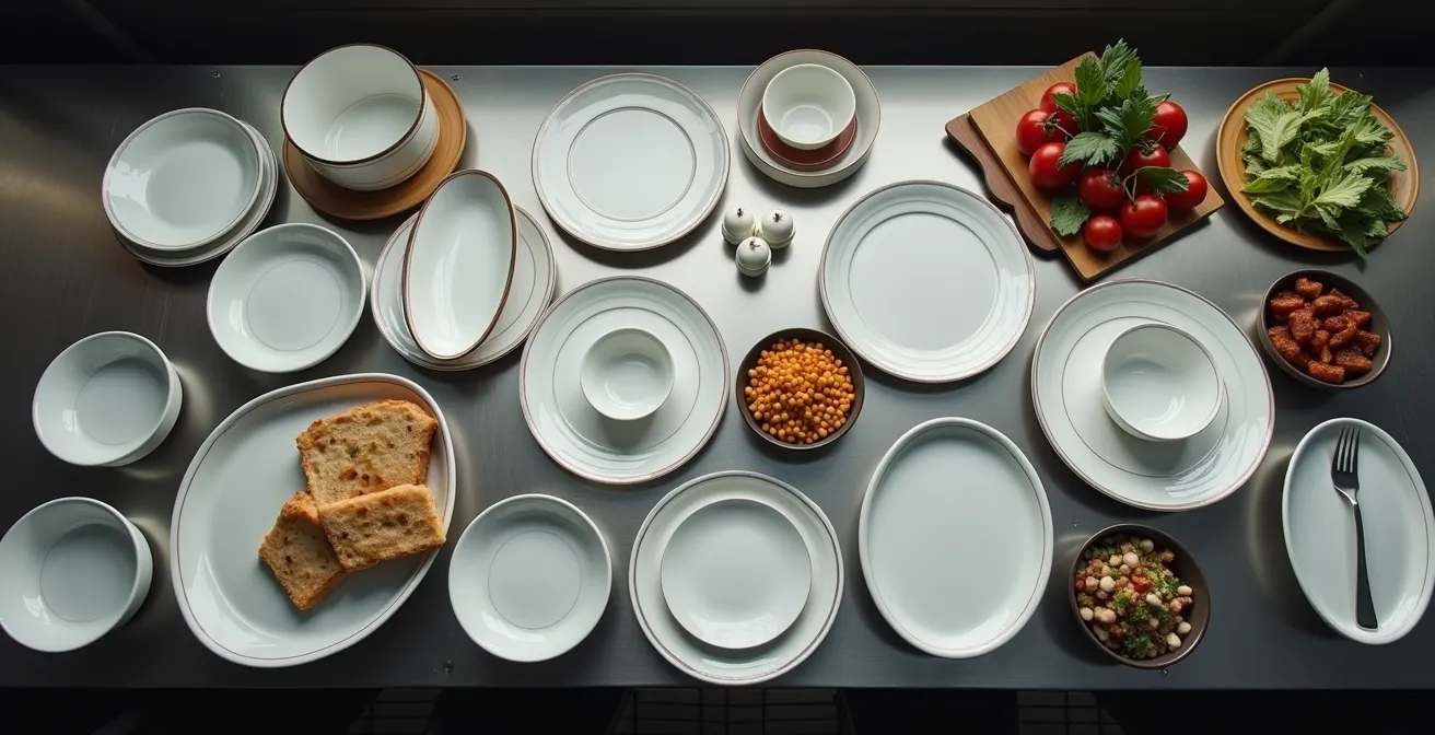 Composition montrant différents types de vaisselle professionnelle
